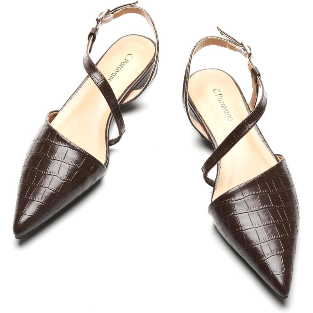 imageCParavano Flats for Women Pointed Toe Flats Slingback Shoes for Women Pointed Toe Sandals Casual ShoesCoffee
