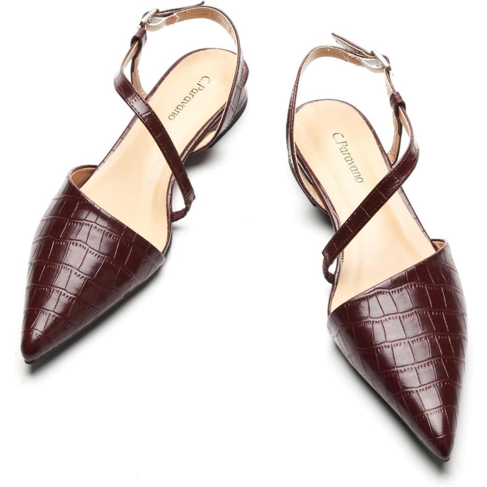 imageCParavano Flats for Women Pointed Toe Flats Slingback Shoes for Women Pointed Toe Sandals Casual ShoesDarkred