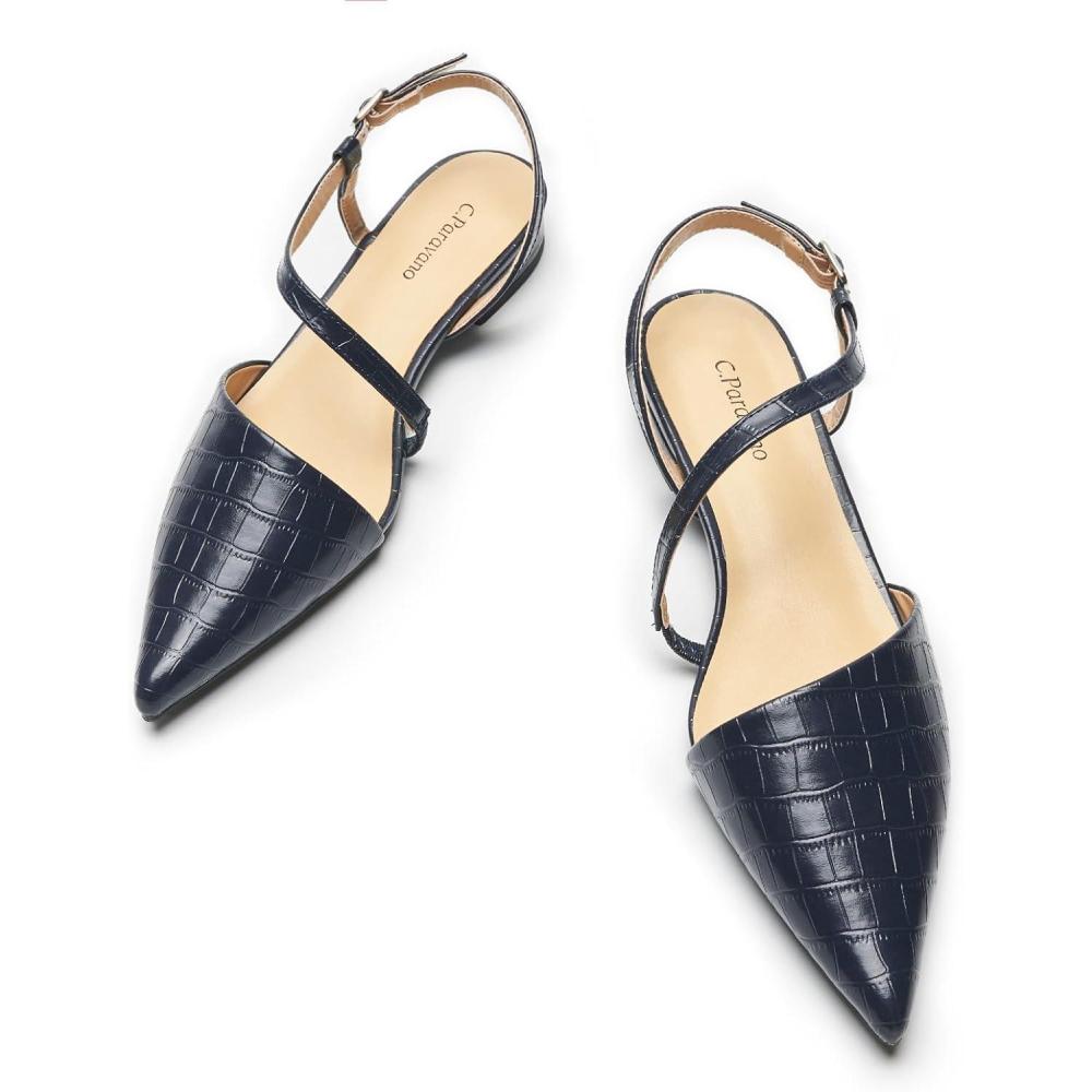 imageCParavano Flats for Women Pointed Toe Flats Slingback Shoes for Women Pointed Toe Sandals Casual ShoesNavyn