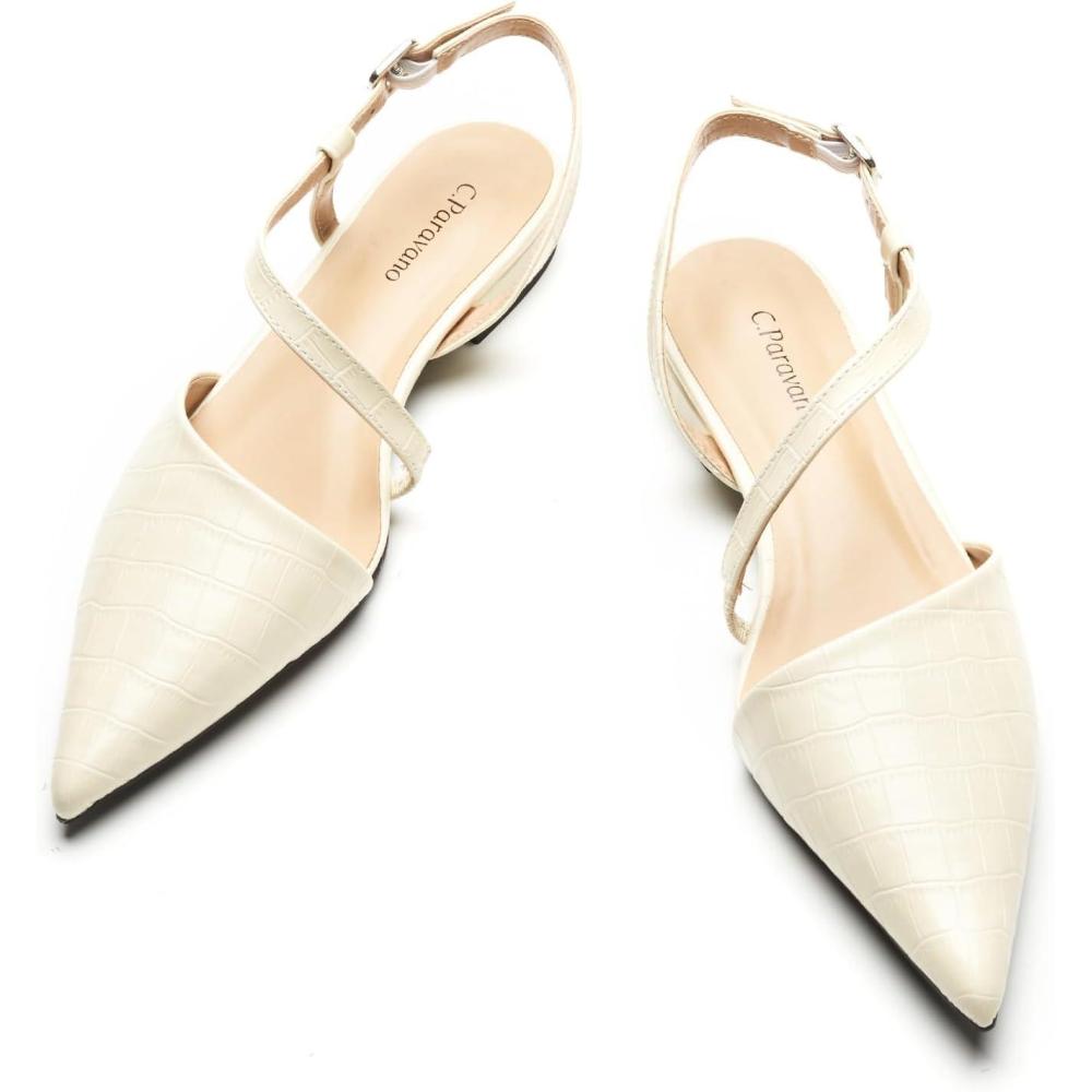imageCParavano Flats for Women Pointed Toe Flats Slingback Shoes for Women Pointed Toe Sandals Casual ShoesOffwhite