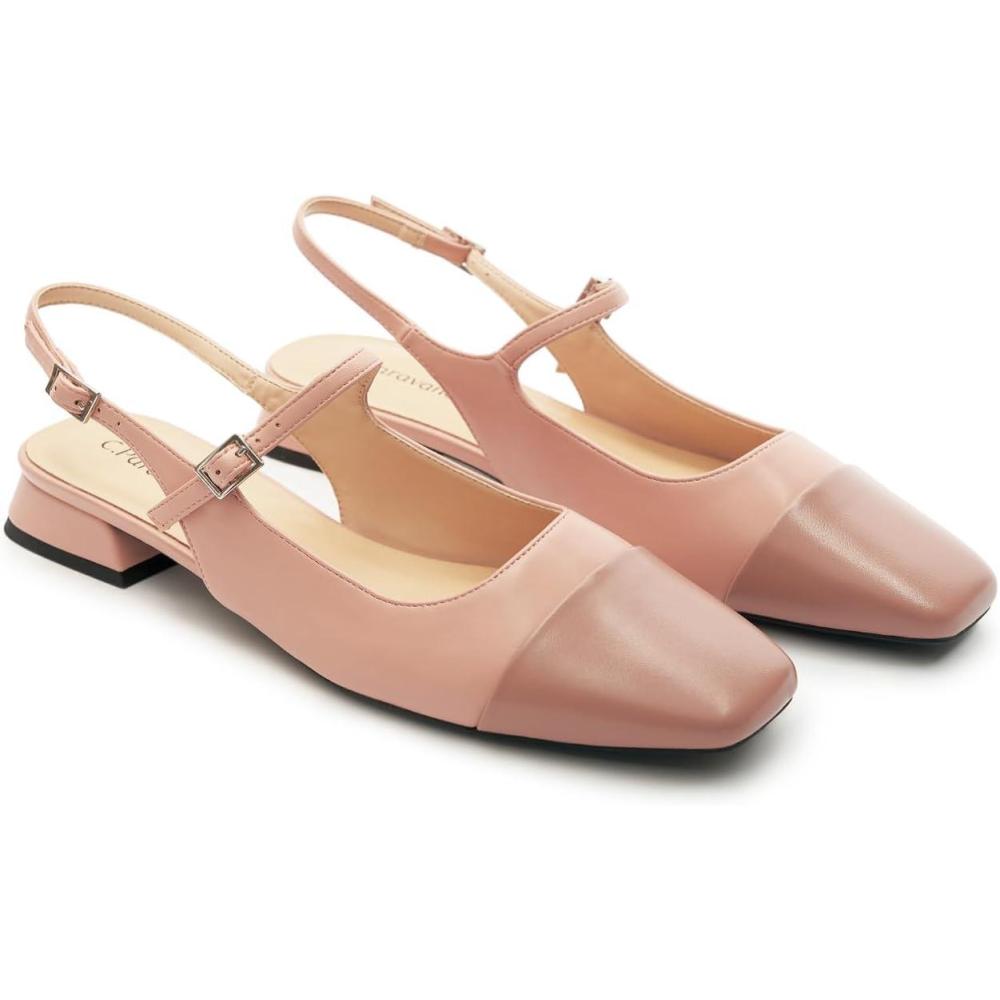 imageCParavano Square Toe Slingback Sandals for Women Womens Slingback Flats Sandals for Women Block Heel Slingback Closed Toe Sandals WomenPinkf11n