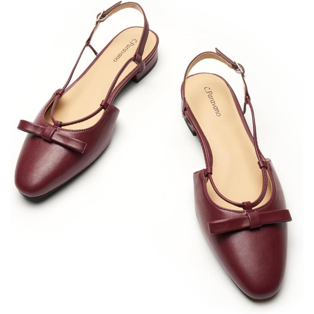 imageCParavano Womens Slingback Dress Shoes Slingback Flats for women Sandals Women Flat Comfortable Casual Flat ShoesBurgundy