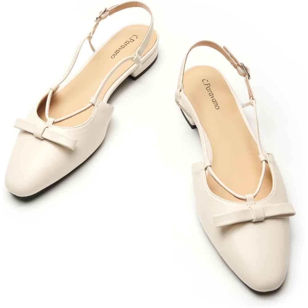 imageCParavano Womens Slingback Dress Shoes Slingback Flats for women Sandals Women Flat Comfortable Casual Flat ShoesIvory White