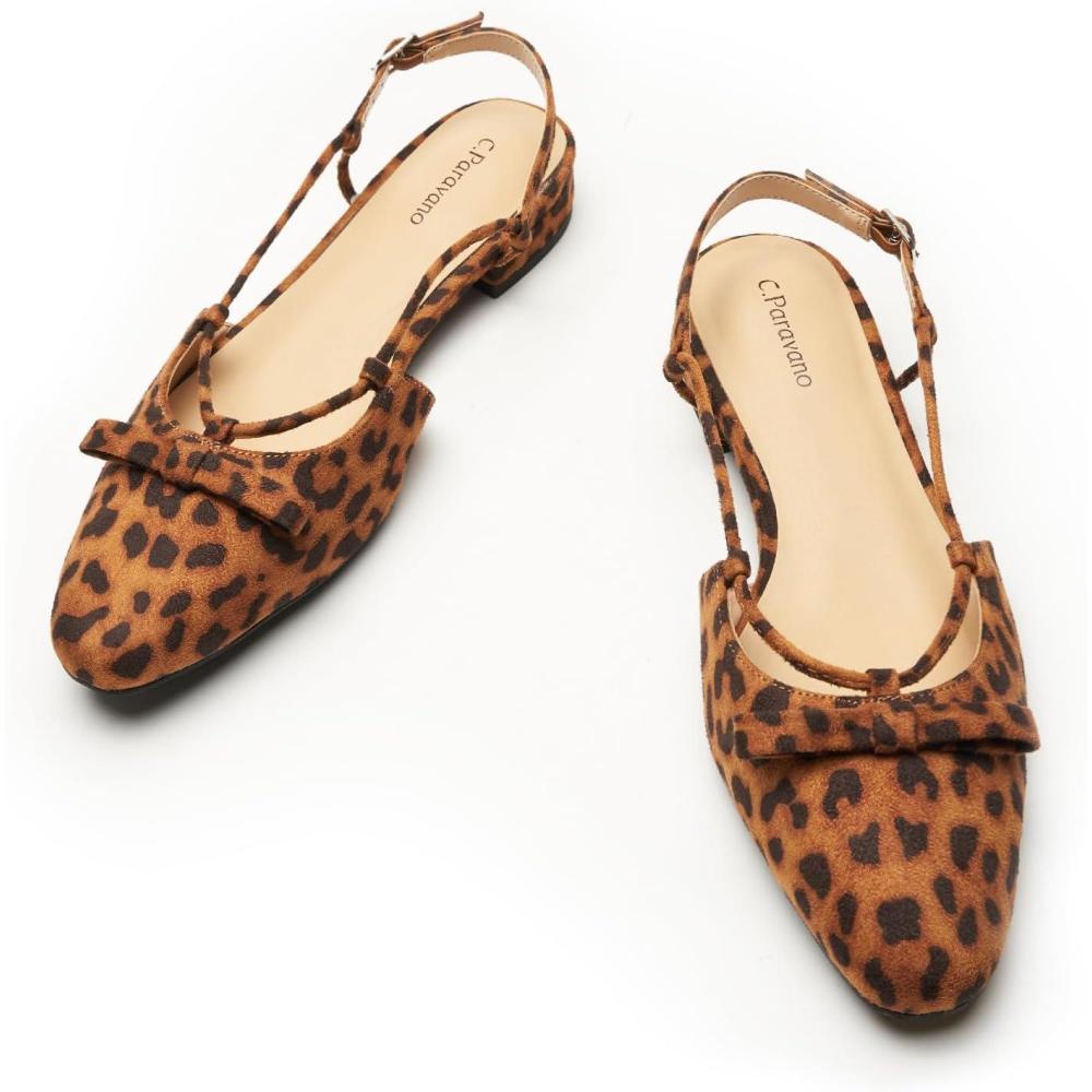 imageCParavano Womens Slingback Dress Shoes Slingback Flats for women Sandals Women Flat Comfortable Casual Flat ShoesLeopardn