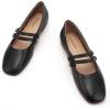 C.Paravano Genuine Leather Women’s Flats | Mary Jane Flats | Square Toe Shoes | Dress Shoes with Straps(Black)