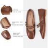 C.Paravano Genuine Leather Women’s Flats | Mary Jane Flats | Square Toe Shoes | Dress Shoes with Straps(Brown)