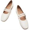 C.Paravano Genuine Leather Women’s Flats | Mary Jane Flats | Square Toe Shoes | Dress Shoes with Straps(Ivory)