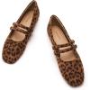 C.Paravano Genuine Leather Women’s Flats | Mary Jane Flats | Square Toe Shoes | Dress Shoes with Straps(Leopard)