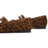 C.Paravano Genuine Leather Women’s Flats | Mary Jane Flats | Square Toe Shoes | Dress Shoes with Straps(Leopard)