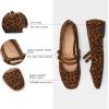 C.Paravano Genuine Leather Women’s Flats | Mary Jane Flats | Square Toe Shoes | Dress Shoes with Straps(Leopard)