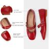 C.Paravano Genuine Leather Women’s Flats | Mary Jane Flats | Square Toe Shoes | Dress Shoes with Straps(Red)