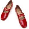 C.Paravano Genuine Leather Women’s Flats | Mary Jane Flats | Square Toe Shoes | Dress Shoes with Straps(Red)
