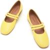 C.Paravano Genuine Leather Women’s Flats | Mary Jane Flats | Square Toe Shoes | Dress Shoes with Straps(Yellow)