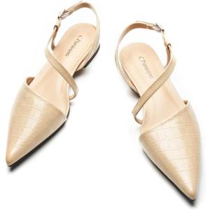 C.Paravano Flats for Women | Pointed Toe Flats | Slingback Shoes for Women | Pointed Toe Sandals | Casual Shoes(Beige)