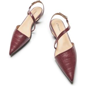 C.Paravano Flats for Women | Pointed Toe Flats | Slingback Shoes for Women | Pointed Toe Sandals | Casual Shoes(Burgundy Red)