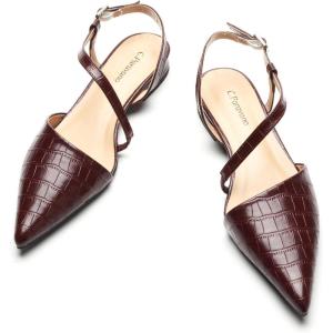 C.Paravano Flats for Women | Pointed Toe Flats | Slingback Shoes for Women | Pointed Toe Sandals | Casual Shoes(Darkred)