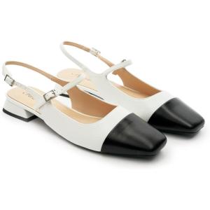 C.Paravano Square Toe Slingback Sandals for Women | Women’s Slingback Flats | Sandals for Women | Block Heel Slingback | Closed Toe Sandals Women(White)