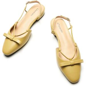 C.Paravano Women’s Slingback Dress Shoes | Slingback Flats for women | Sandals Women Flat | Comfortable Casual Flat Shoes(Yellow)