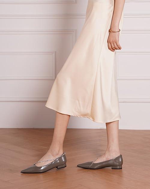 imageCParavano Crystal Chain Pointed Toe Flats Comfortable Party Dressy Shoes for Women Designer Shoes Womens FlatsFlatsgrey