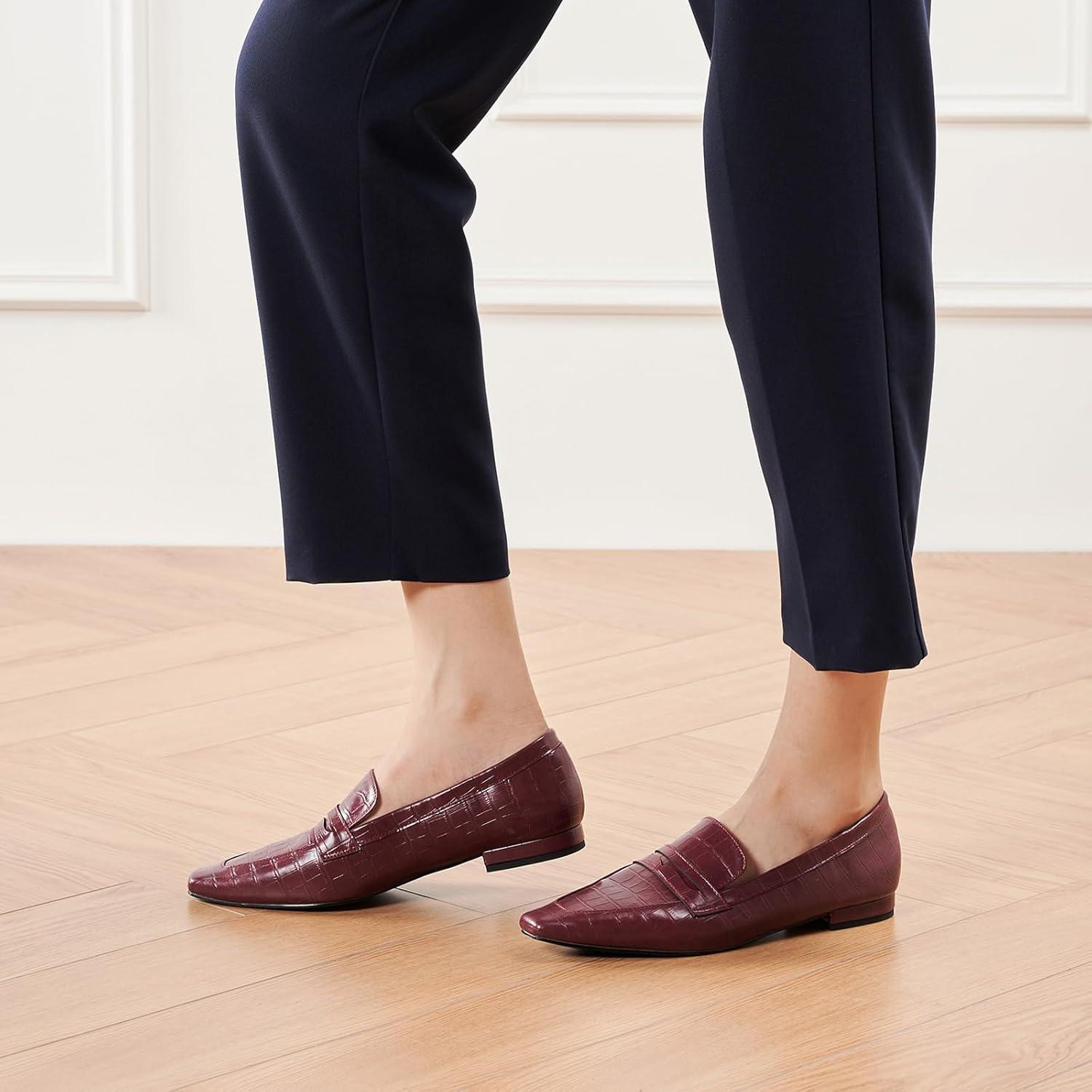 imageCParavano Loafer Women Penny Loafers Flat Shoes for Women Slip On Shoes CrocodileEmbossedCburgundy