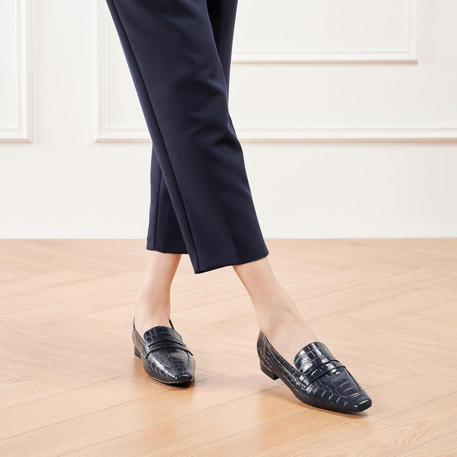 imageCParavano Loafer Women Penny Loafers Flat Shoes for Women Slip On Shoes CrocodileEmbossedCnavy