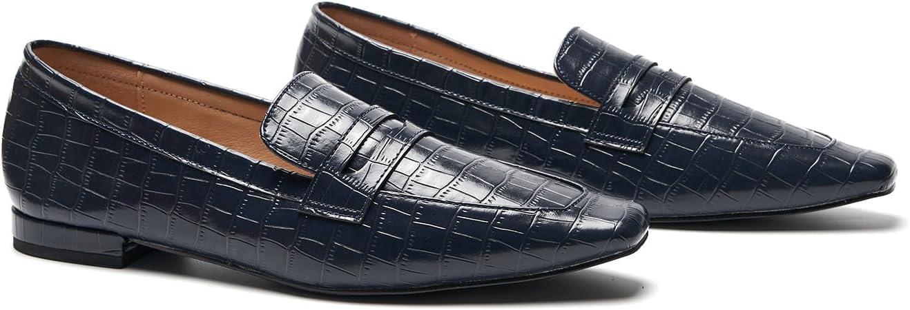imageCParavano Loafer Women Penny Loafers Flat Shoes for Women Slip On Shoes CrocodileEmbossedCnavy
