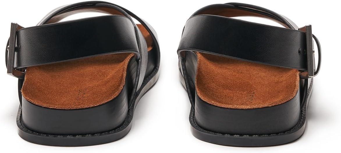 imageCParavano Women Sandals Womens Slide Sandals Comfortable Dressy Flat Sandals Sandals with Arch Support Adjustable Buckle Slip OnBlack