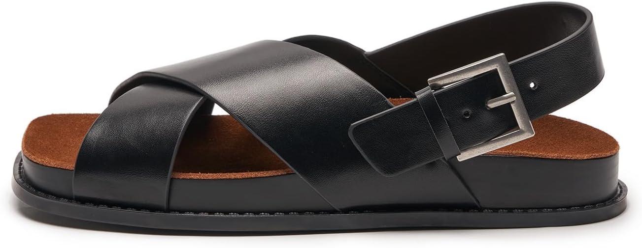 imageCParavano Women Sandals Womens Slide Sandals Comfortable Dressy Flat Sandals Sandals with Arch Support Adjustable Buckle Slip OnBlack