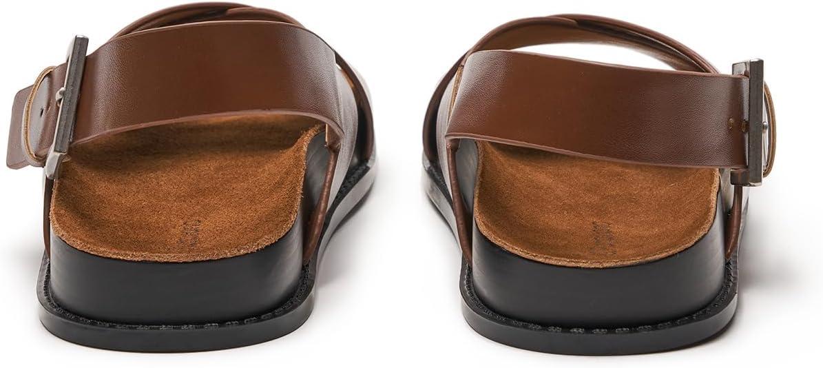 imageCParavano Women Sandals Womens Slide Sandals Comfortable Dressy Flat Sandals Sandals with Arch Support Adjustable Buckle Slip OnBrown