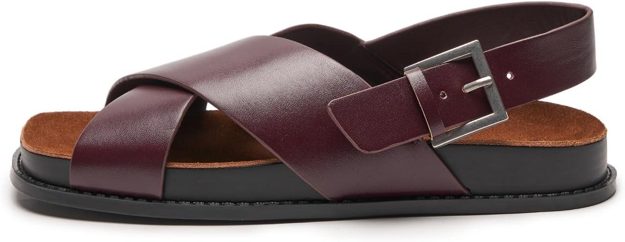 imageCParavano Women Sandals Womens Slide Sandals Comfortable Dressy Flat Sandals Sandals with Arch Support Adjustable Buckle Slip OnBurgundy