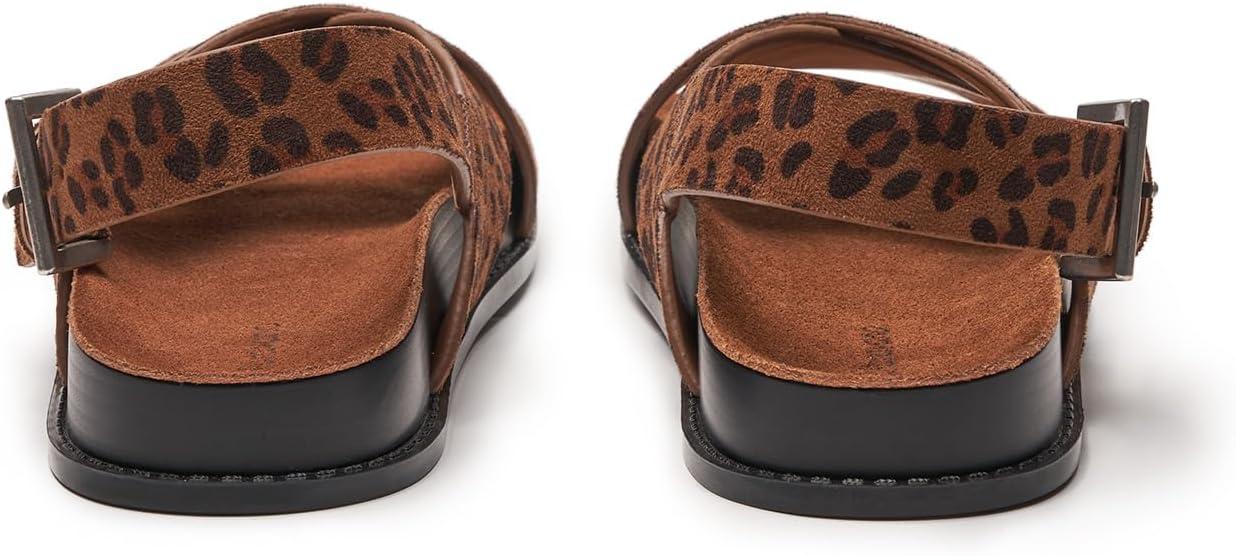 imageCParavano Women Sandals Womens Slide Sandals Comfortable Dressy Flat Sandals Sandals with Arch Support Adjustable Buckle Slip OnLeopard