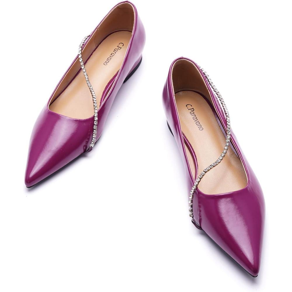 imageCParavano Crystal Chain Pointed Toe Flats Comfortable Party Dressy Shoes for Women Designer Shoes Womens FlatsFlatspurple