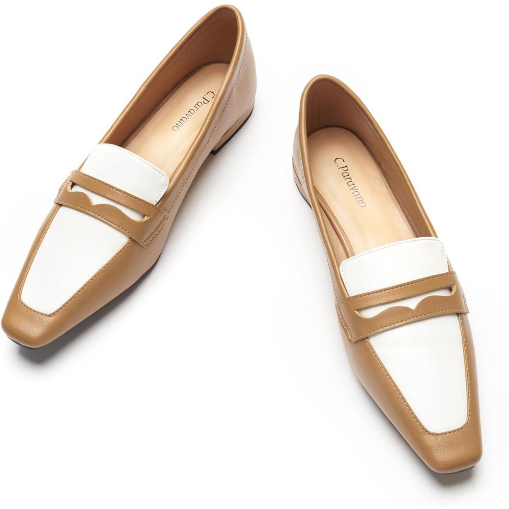 imageCParavano Loafer Women Penny Loafers Flat Shoes for Women Slip On Shoes CrocodileEmbossedBbeige