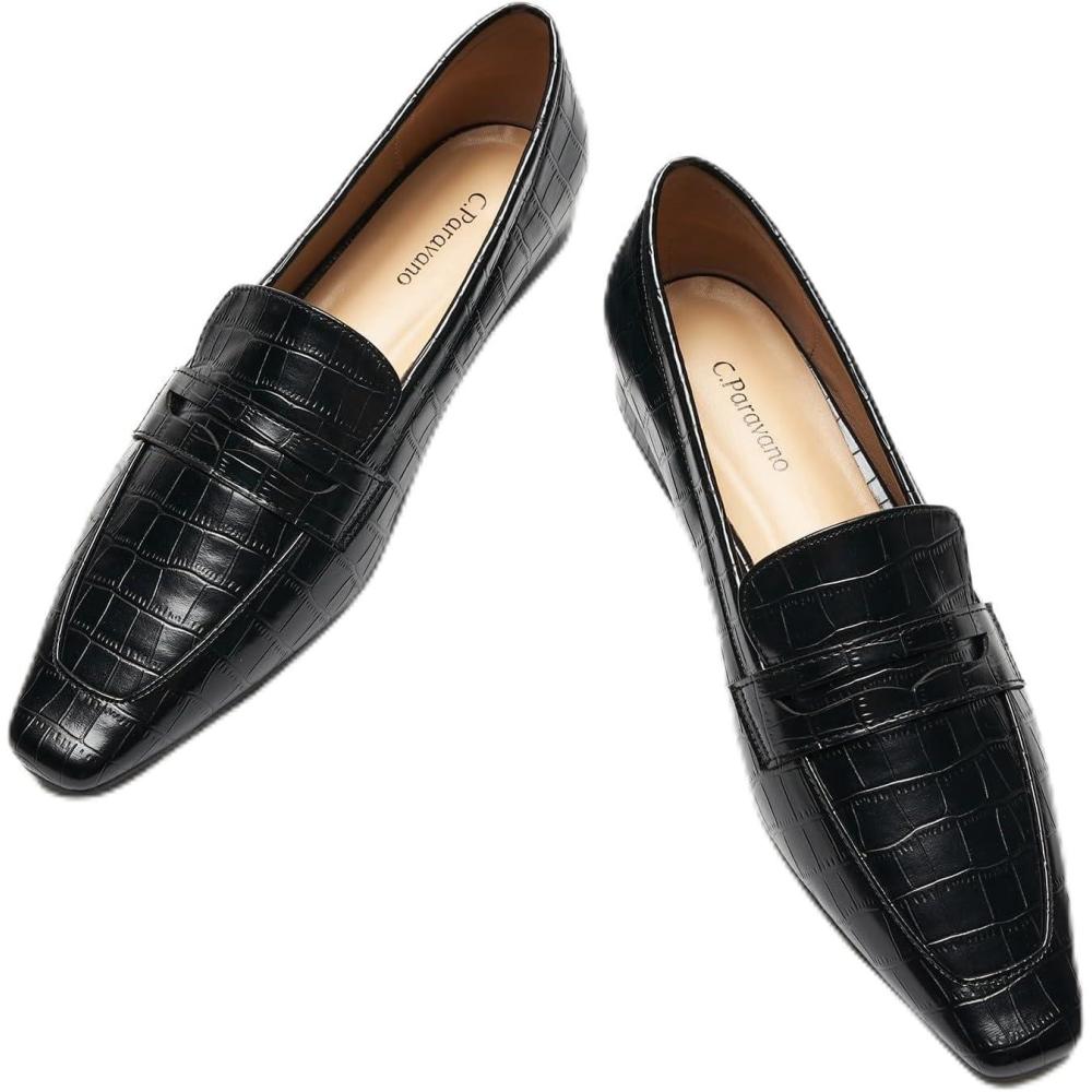 imageCParavano Loafer Women Penny Loafers Flat Shoes for Women Slip On Shoes CrocodileEmbossedCblack