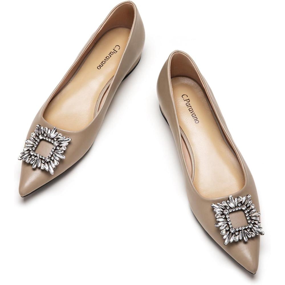 imageCParavano Womens Crystal Buckle Ballet Flats Pointed Toe Slip On Dressy ShoesCamela6