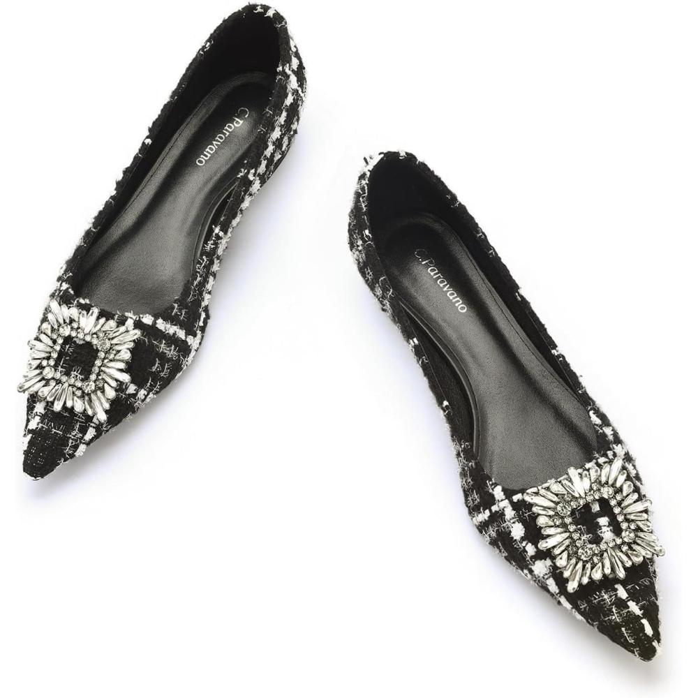 imageCParavano Womens Crystal Buckle Ballet Flats Pointed Toe Slip On Dressy ShoesWb Multia6
