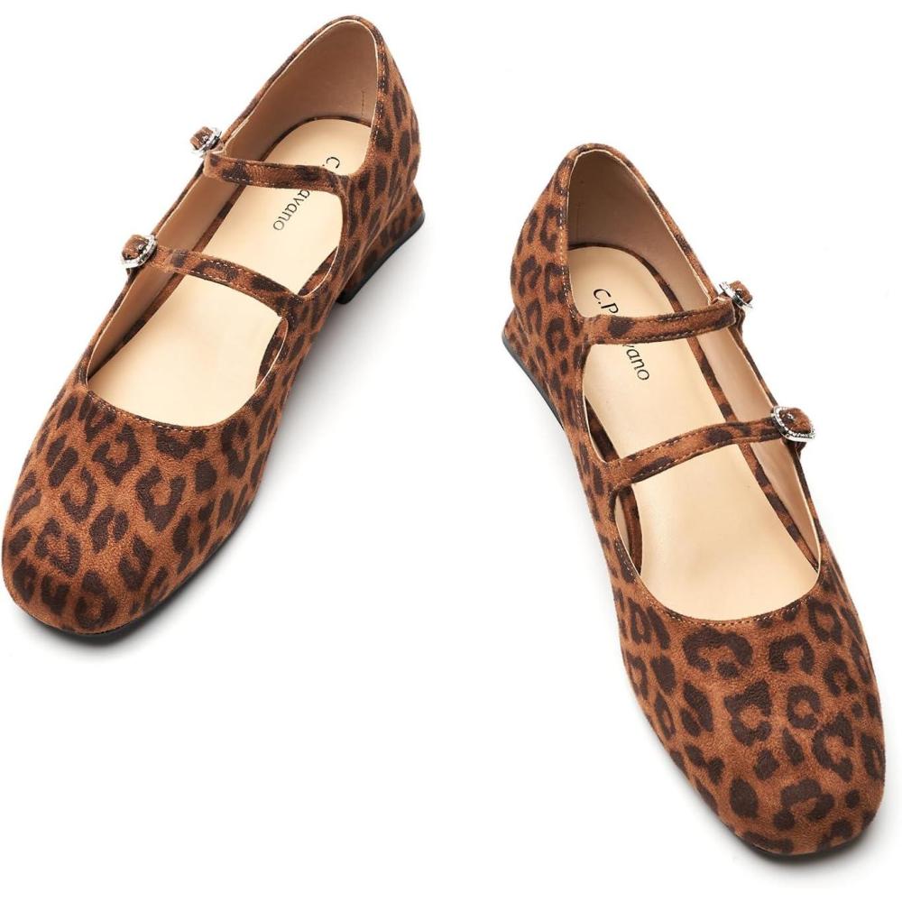 imageCParavano Womens Pumps Mary Jane Shoes Square Toe Low Heels Block HeelsLeopard