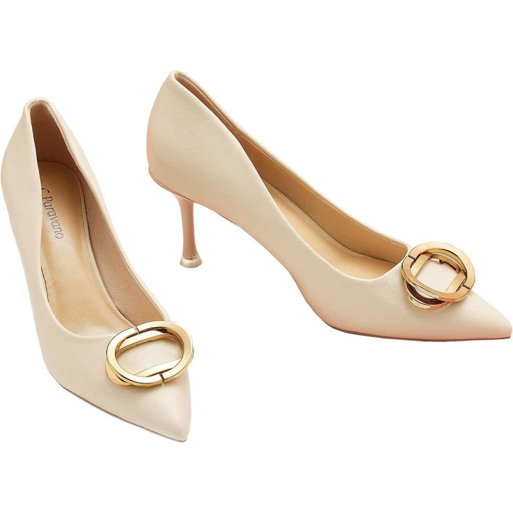 imageCParavano Womens White Lambskin Pointed Toe Stiletto Heel Pumps Size 8