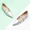C.Paravano Crystal Strap Flats Pointed Toe Shoes Mary Jane Women’s Flats for Dressy Office Causal (Size 10,Silver)
