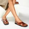 C.Paravano Women Sandals | Women’s Slide Sandals | Comfortable Dressy Flat Sandals | Sandals with Arch Support | Adjustable Buckle Slip On(Brown)
