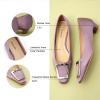 C.Paravano Women’s Pumps Square Toe Low Heels Trapezoid Metal Buckle Closed Chunky Heel Dress Shoes Soft Leather Low Block Heels for Casual Outfits Satin(Purple,9.5)