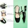 C.Paravano Women’s Slingback Flats | Square Toe Slingback Flats for Women | Block Heel Slingback Sandals | Adjustable Strap Shoes (Size 8.5,New Black)