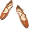C.Paravano Mary Jane Shoes Women | Round Toe Flat | Ballet Flats | Criss Cross Straps Work Shoes(Brown)