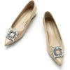 C.Paravano Women’s Crystal Buckle Ballet Flats – Pointed Toe Slip On Dressy Shoes(Beige_a6)