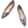 C.Paravano Women’s Crystal Buckle Ballet Flats – Pointed Toe Slip On Dressy Shoes(Grey_a6)