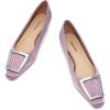 C.Paravano Women’s Pumps Square Toe Low Heels Trapezoid Metal Buckle Closed Chunky Heel Dress Shoes Soft Leather Low Block Heels for Casual Outfits Satin(Purple,9.5)