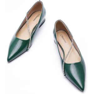 C.Paravano Crystal Chain Pointed Toe Flats Comfortable Party Dressy Shoes for Women Designer Shoes Women’s Flats(Flats-green)