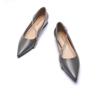 C.Paravano Crystal Chain Pointed Toe Flats Comfortable Party Dressy Shoes for Women Designer Shoes Women’s Flats(Flats-grey)