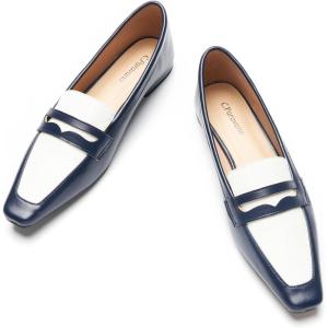C.Paravano Loafer Women Penny Loafers Flat Shoes for Women Slip On Shoes Crocodile-Embossed(B-navy)