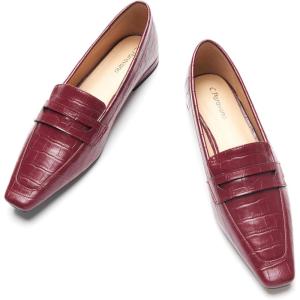 C.Paravano Loafer Women Penny Loafers Flat Shoes for Women Slip On Shoes Crocodile-Embossed(C-burgundy)